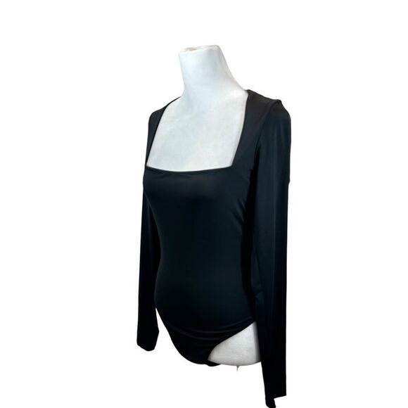 Ladies Qinsen Square Neckline Long Sleeve Black Double Lined Bodysuit Medium - Picture 7 of 13
